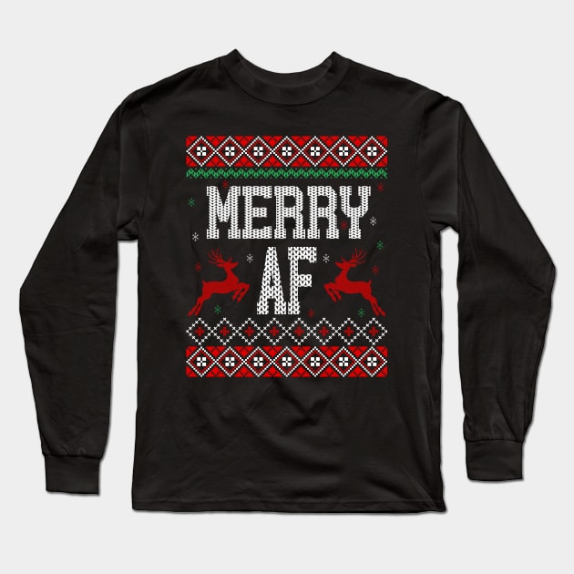 Merry AF ugly sweater Long Sleeve T-Shirt by MZeeDesigns